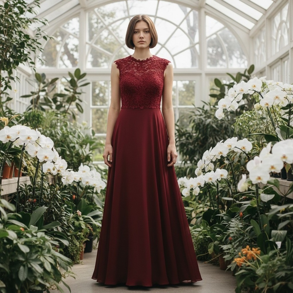 Christina Wu Elegance Gown Womens 10 Wine Lace Cap Sleeve Formal Dress Mob
